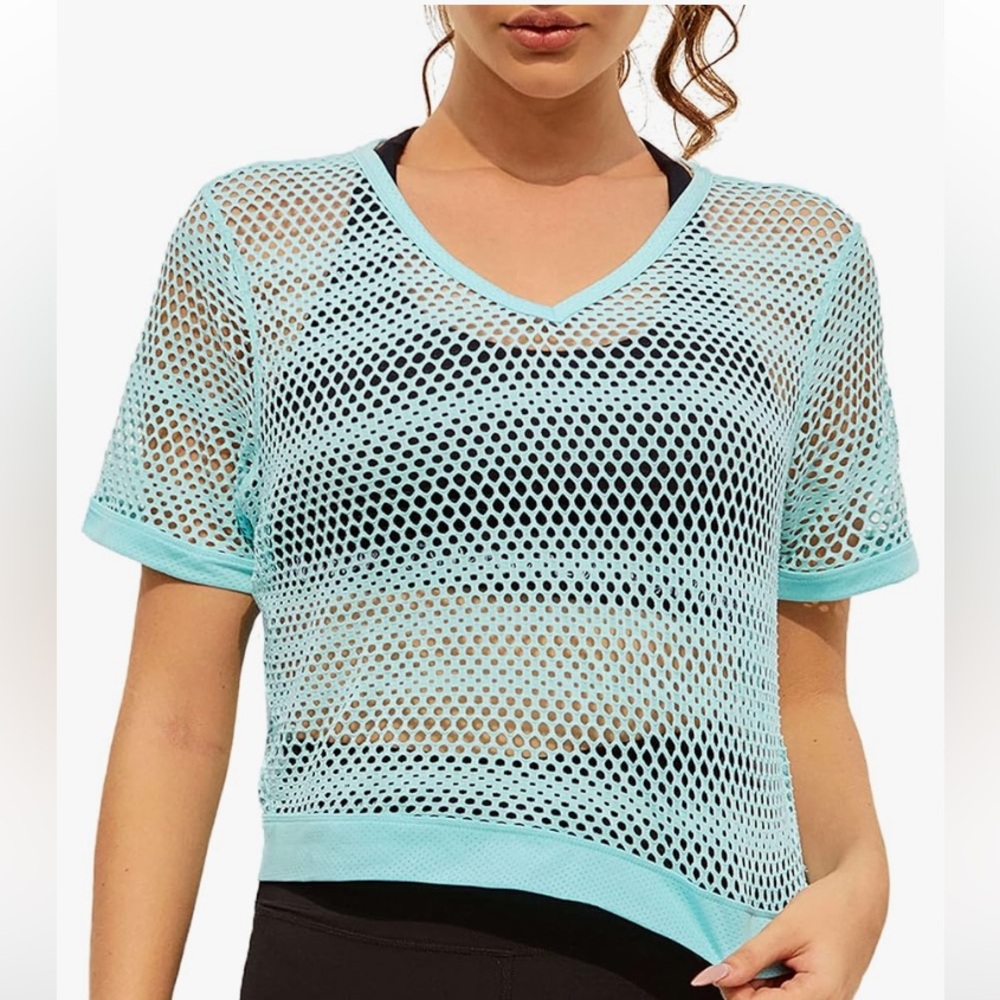 As Rose Rich Aqua Mesh Crop Tee Size M NWT
